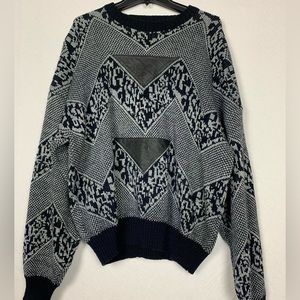 Barnaby Vintage Acrylic Crewneck Sweater Leather Black Gray Size 3XL Big Man
